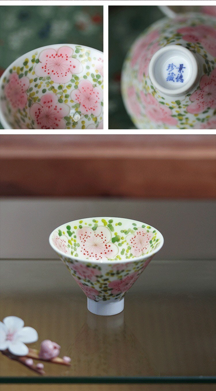 Gohobi Hand painted Peach BlossomTea Cup Ceramic Chinese Gongfu tea Kung fu tea Japanese Chado by local young designer