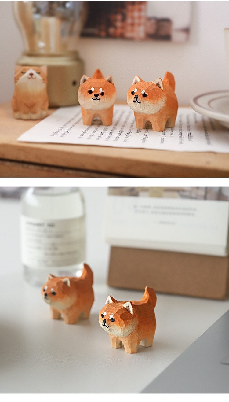 Gohobi Hand crafted wooden Shiba Inu dog ornaments unique gift for him for her