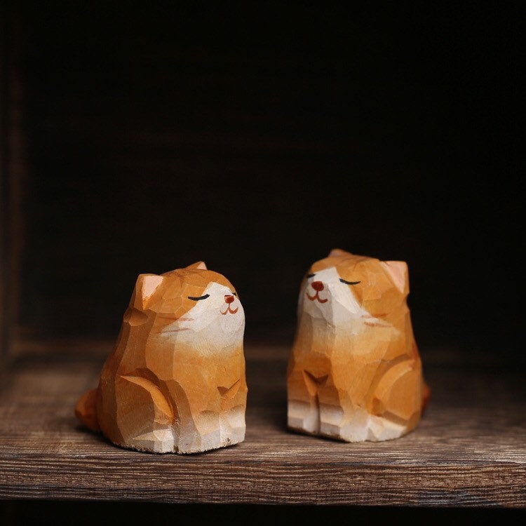 Gohobi Hand crafted yellow wooden cat ornaments unique gift for him for her