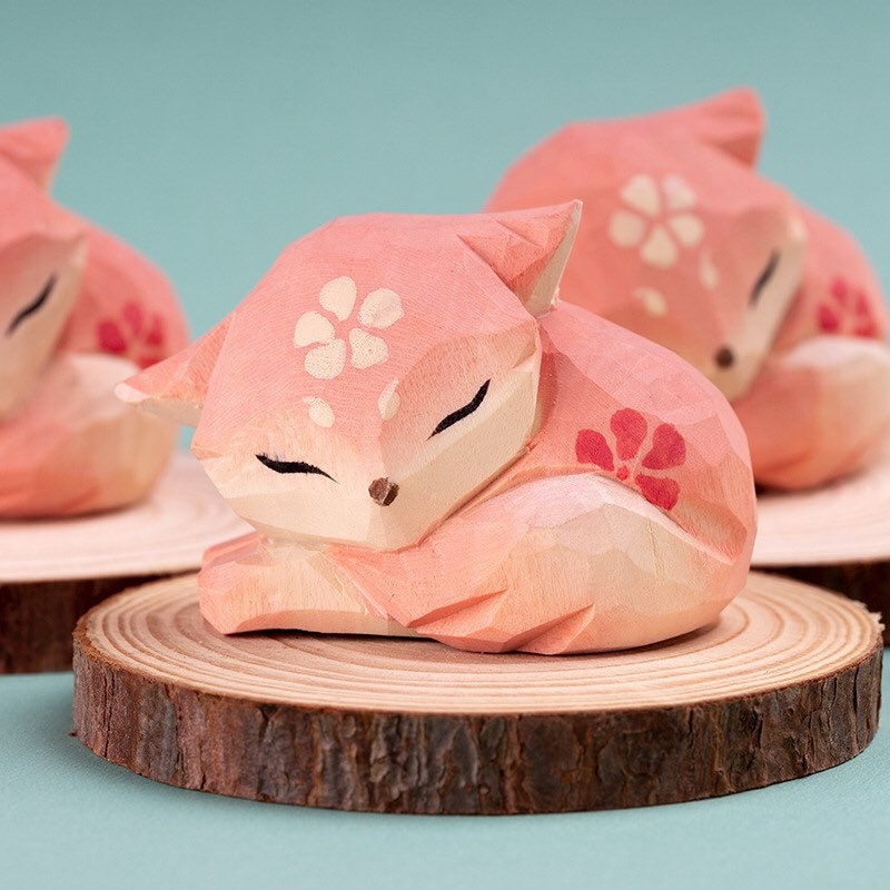 Gohobi Hand crafted wooden pink fox ornaments unique gift for him for her