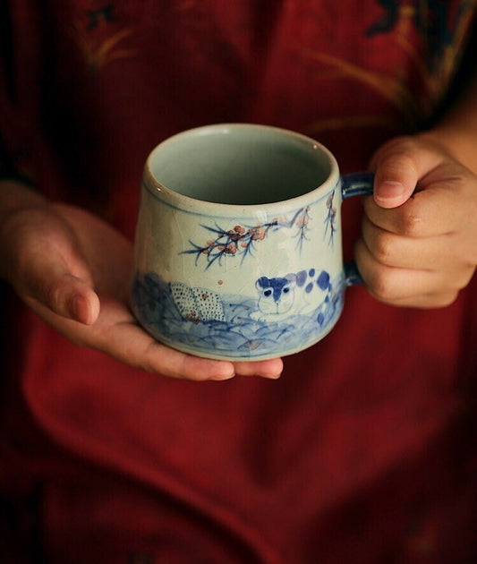 Gohobi Hand-painted ceramic rabit cat tea cup Chinese Gongfu tea Kung fu tea Japanese Chado
