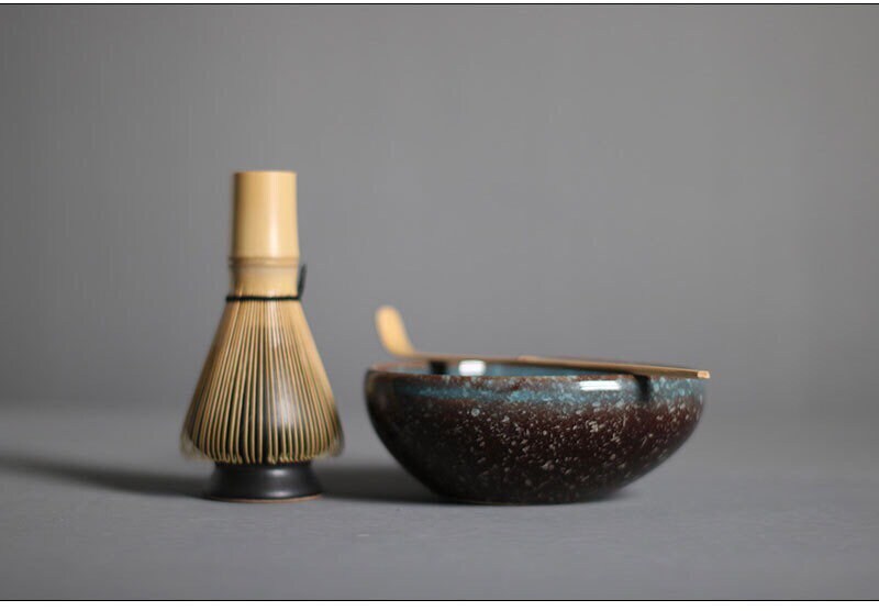Gohobi Ceramic Matcha Set with Bamboo Whisk, whisk holder and spoon, tea ceremony gift set, Japanese Tea set Gift box