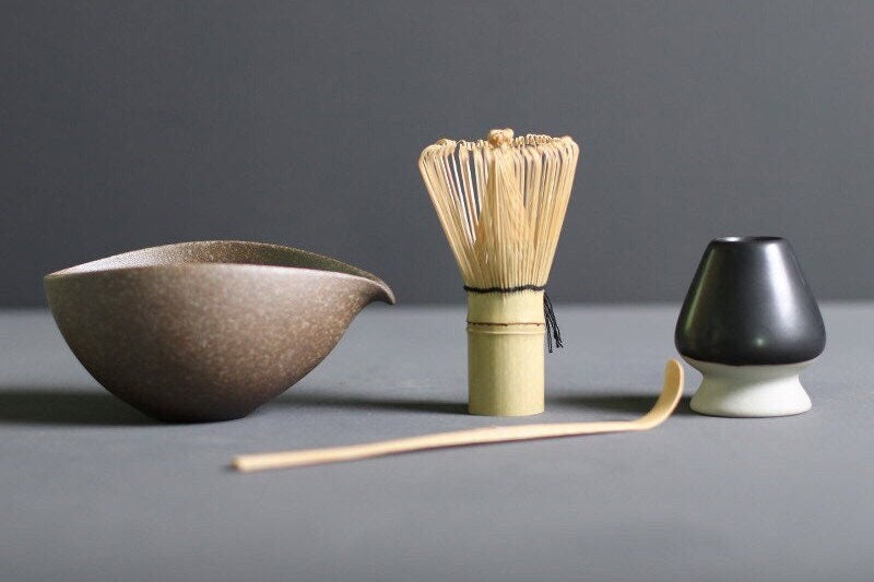 Gohobi Ceramic Matcha Set with Bamboo Whisk, whisk holder and spoon, tea ceremony gift set, Japanese Tea set Gift box