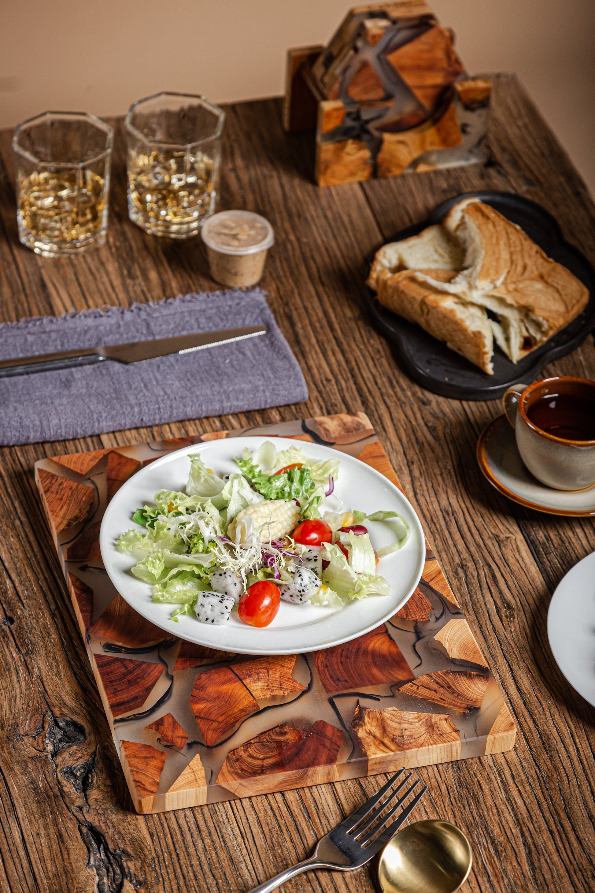 Gohobi Handmade Wood Resin placemats Rectangle 29 x 21.5cm luxury epoxy tea drink placemat unique tableware Japanese wooden drinkware unique