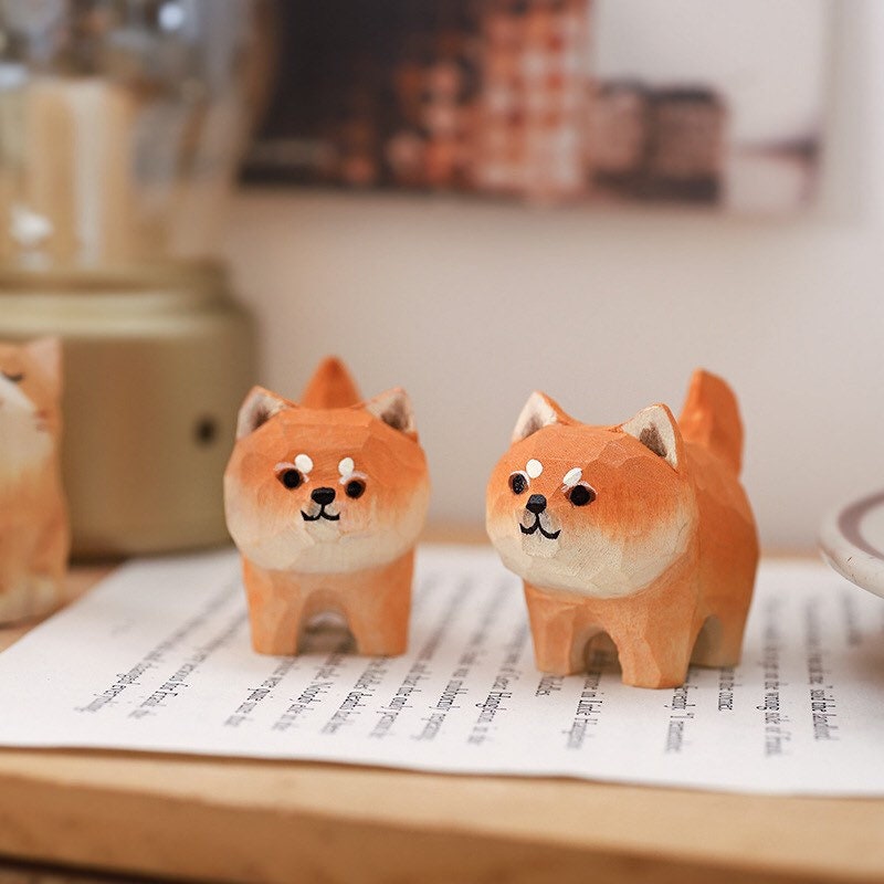 Gohobi Hand crafted wooden Shiba Inu dog ornaments unique gift for him for her