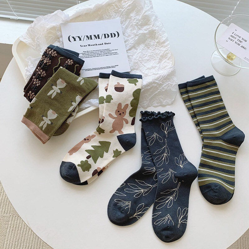 Floral socks Women Winter Socks gift wool flowers Korean Japanese socks