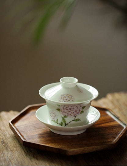 Gohobi Handmade floral gaiwan Tea cup Set, Hand painted, vintage, high quality, Rustic, Japanese Tea, Green Tea, Gongfu tea, Hydrangea