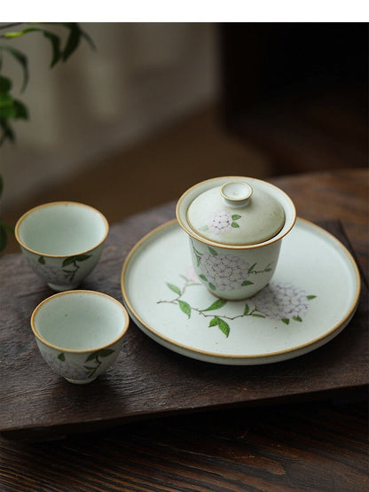 Gohobi Handmade floral gaiwan Tea cup Set, Hand painted, vintage, high quality, Rustic, Japanese Tea, Green Tea, Gongfu tea