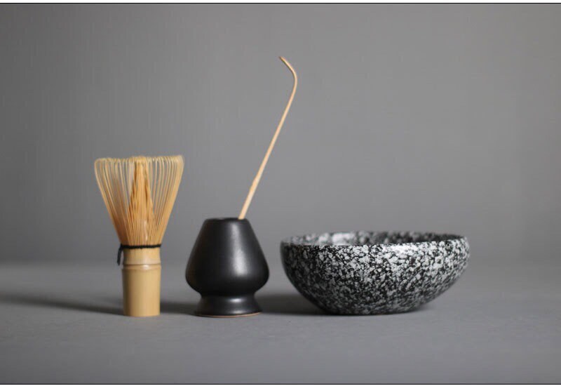 Gohobi Ceramic Matcha Set with Bamboo Whisk, whisk holder and spoon, tea ceremony gift set, Japanese Tea set Gift box
