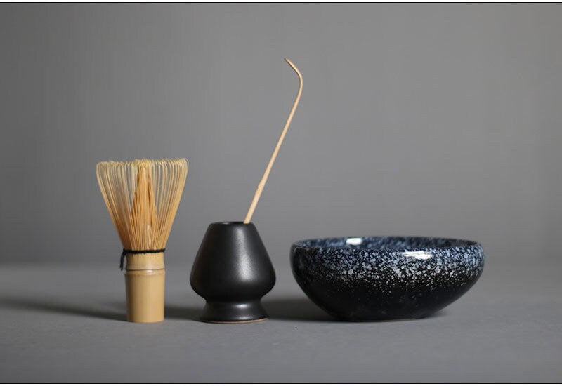 Gohobi Ceramic Matcha Set with Bamboo Whisk, whisk holder and spoon, tea ceremony gift set, Japanese Tea set Gift box