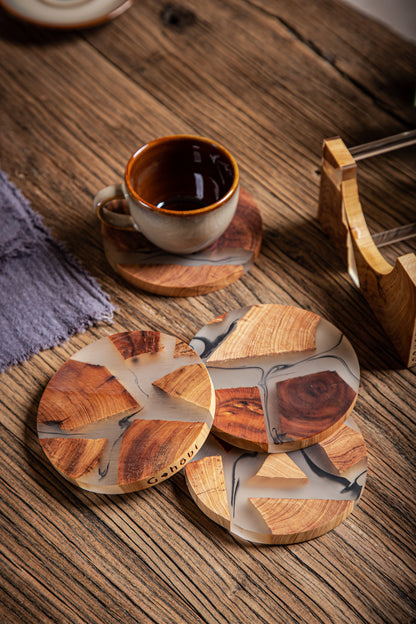 Gohobi Set of Wood Coaster Resin Coasters epoxy tea drink coasters unique handmade coaster placemats Teaware Japanese drinkware