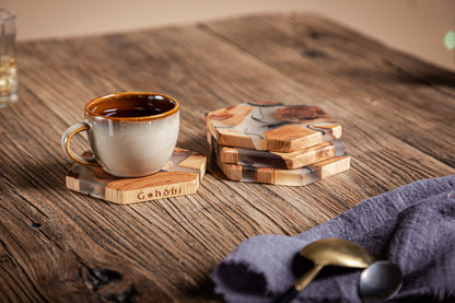 Gohobi Set of Wood Coaster Resin Coasters epoxy tea drink coasters unique handmade coaster placemats Teaware Japanese drinkware
