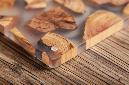 Gohobi Handmade Wood Resin placemats Square 24 cm luxury epoxy tea drink placemat unique tableware Japanese wooden drinkware unique