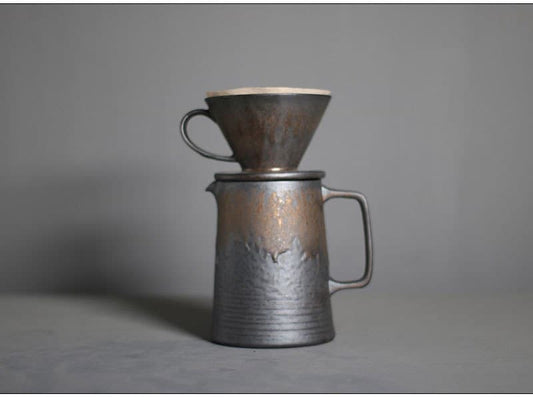 Gohobi handmade ceramic metallic glaze coffee filter set tea cup mug Japanese vintage style stoneware