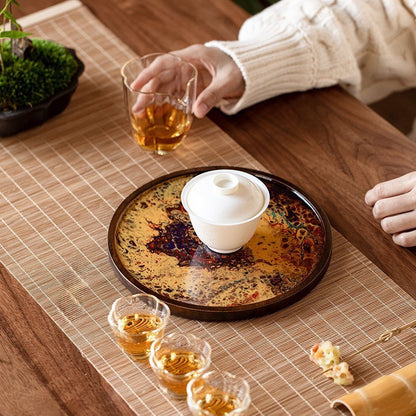 Gohobi Round Bamboo and Resin Tea Trays Serving Trays Gongfu tea trays (4 versions) Japanese Chado hand crafted