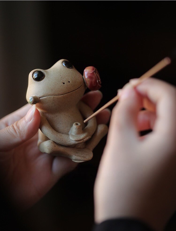 Gohobi Handmade incense holder Ceramic frog Incense stick holder Gongfu tea Japanese Chado