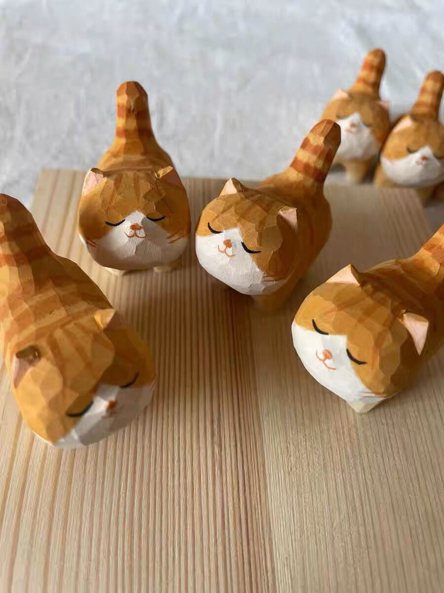 Gohobi Hand crafted yellow wooden cat ornaments unique gift for him for her