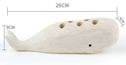 Gohobi Hand crafted wooden white whale  pen holder organiser ornaments unique gift for him for her