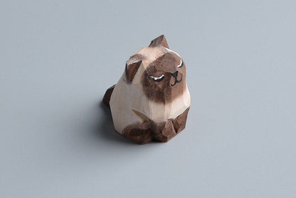 Gohobi Hand crafted wooden brown white cat ornaments unique gift for him for her