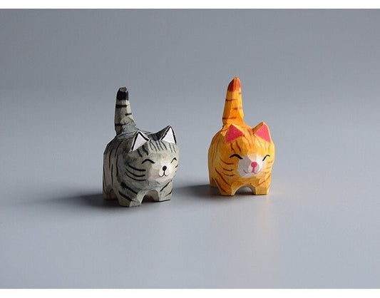 Gohobi Hand crafted yellow and grey wooden cat ornaments unique gift for him for her