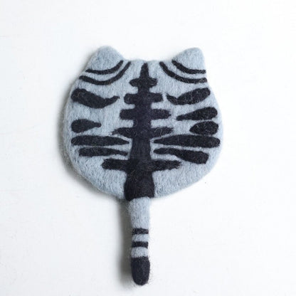 Gohobi Wool coaster, animal coaster, cat coaster, gift for her, gift for him, yellow grey black white cat