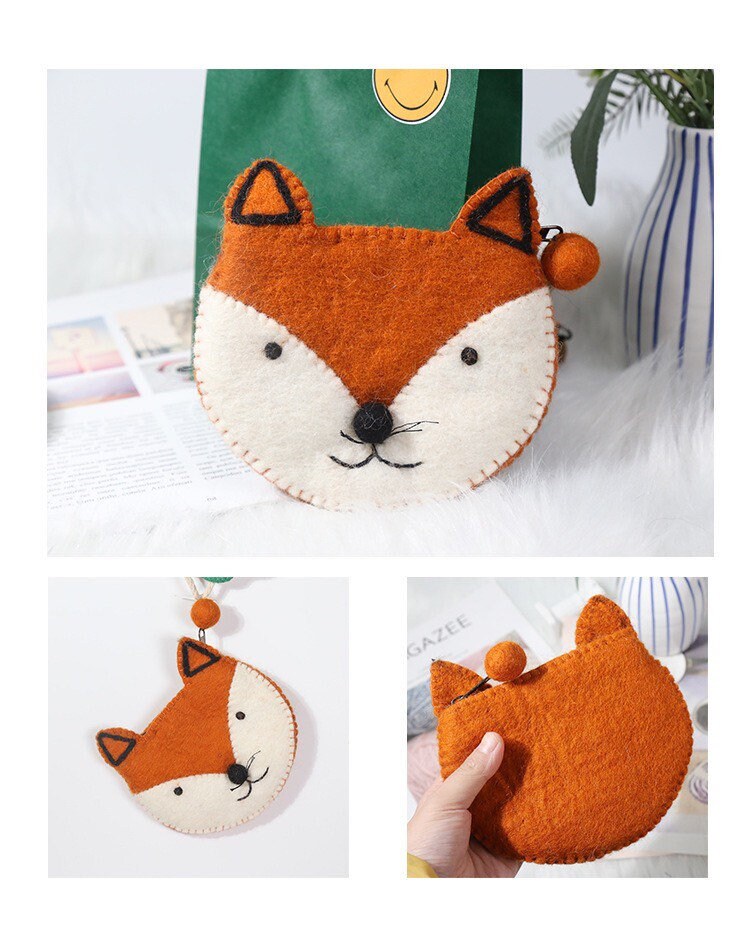 Gohobi Wool purse, Coin purse, Animal purse, pouches, gift for her, gift for him, cat, elephant, fox, dog, panada, monkey