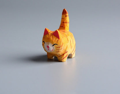 Gohobi Hand crafted yellow and grey wooden cat ornaments unique gift for him for her