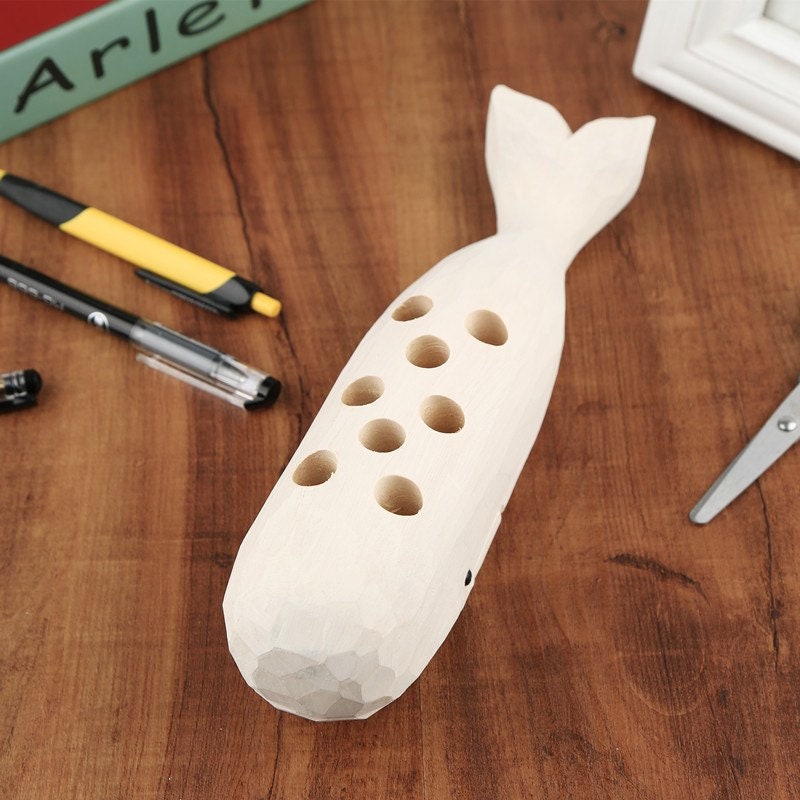 Gohobi Hand crafted wooden white whale  pen holder organiser ornaments unique gift for him for her