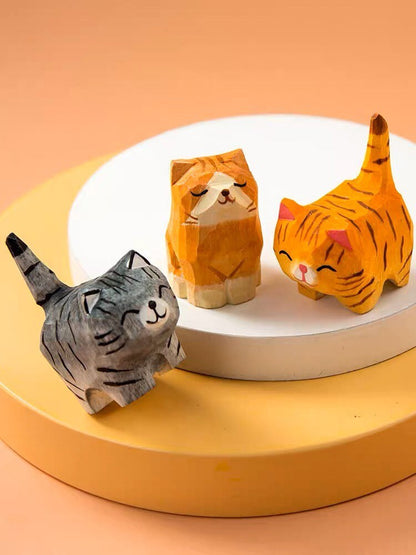 Gohobi Hand crafted yellow and grey wooden cat ornaments unique gift for him for her