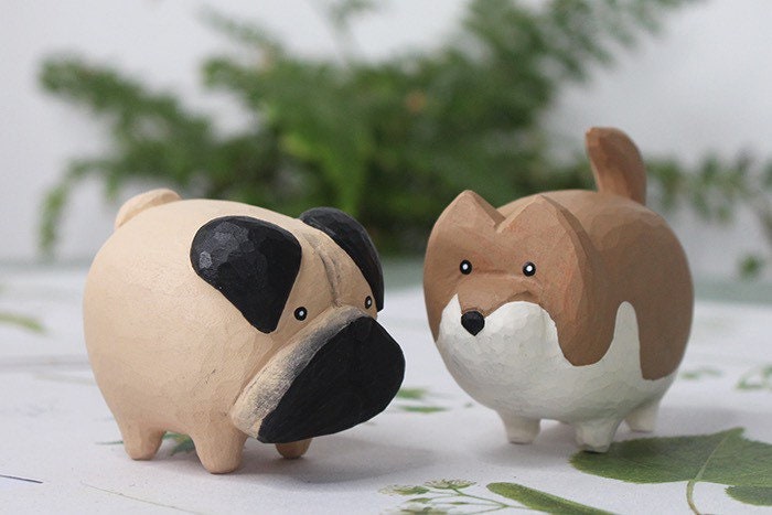 Gohobi Hand crafted wooden Wolfdog Shar Pei Corgi ornaments unique gift for him for her