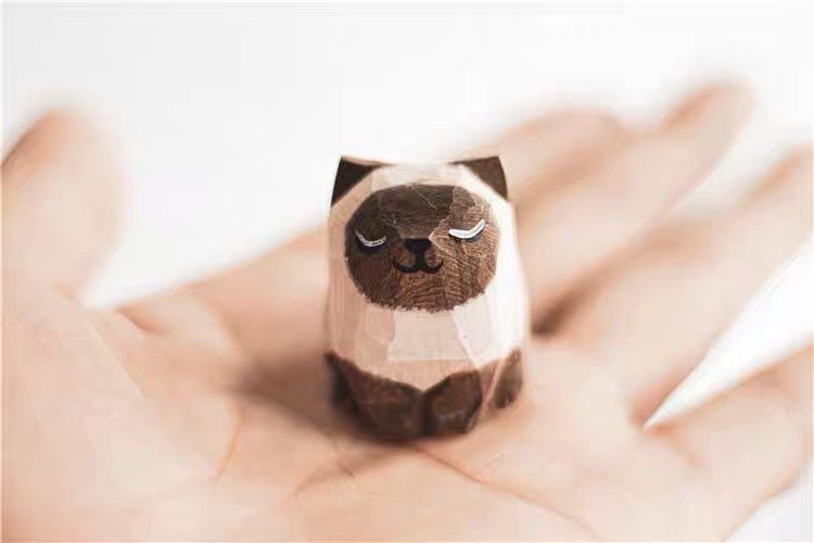 Gohobi Hand crafted wooden brown white cat ornaments unique gift for him for her
