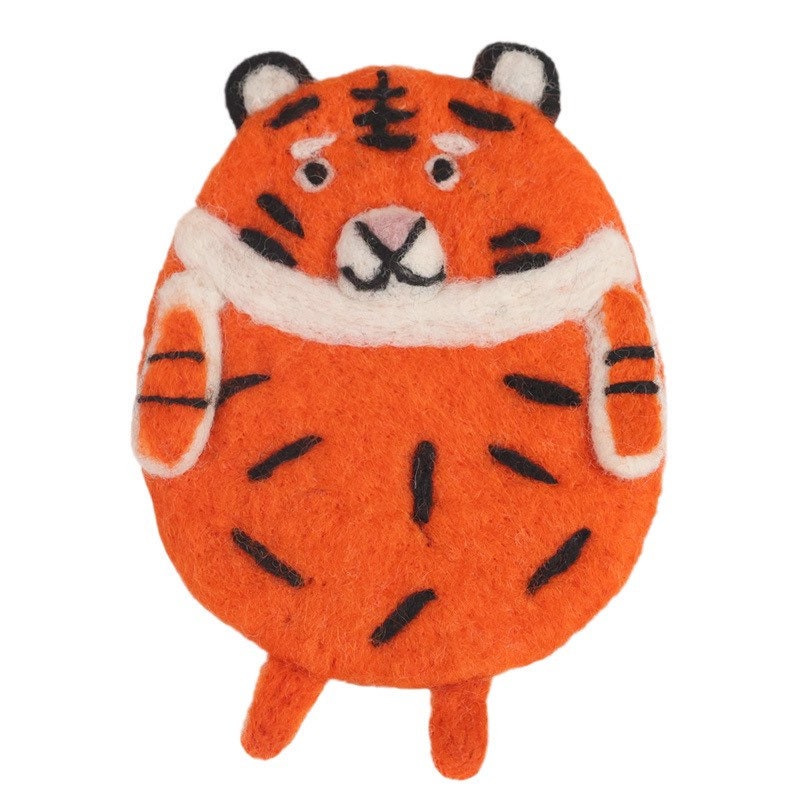 Gohobi Wool coaster, animal coaster, orange tiger coaster, gift for her, gift for him