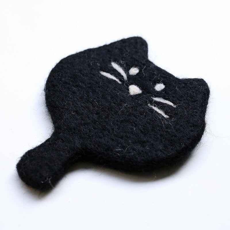 Gohobi Wool coaster, animal coaster, cat coaster, gift for her, gift for him, yellow grey black white cat
