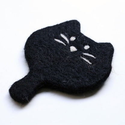 Gohobi Wool coaster, animal coaster, cat coaster, gift for her, gift for him, yellow grey black white cat