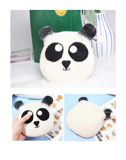 Gohobi Wool purse, Coin purse, Animal purse, pouches, gift for her, gift for him, cat, elephant, fox, dog, panada, monkey