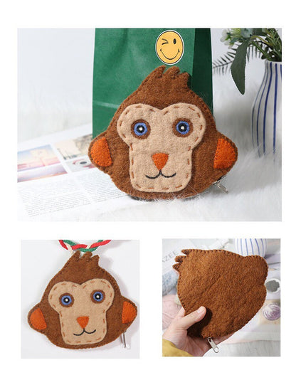 Gohobi Wool purse, Coin purse, Animal purse, pouches, gift for her, gift for him, cat, elephant, fox, dog, panada, monkey