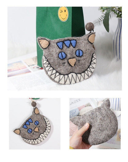 Gohobi Wool purse, Coin purse, Animal purse, pouches, gift for her, gift for him, cat, elephant, fox, dog, panada, monkey