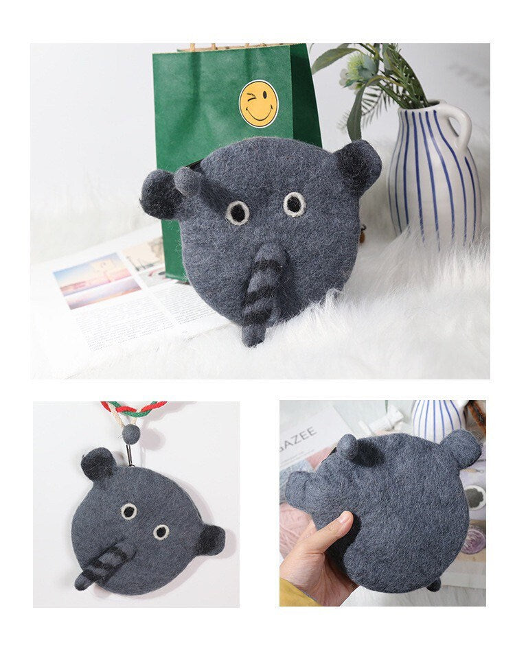 Gohobi Wool purse, Coin purse, Animal purse, pouches, gift for her, gift for him, cat, elephant, fox, dog, panada, monkey