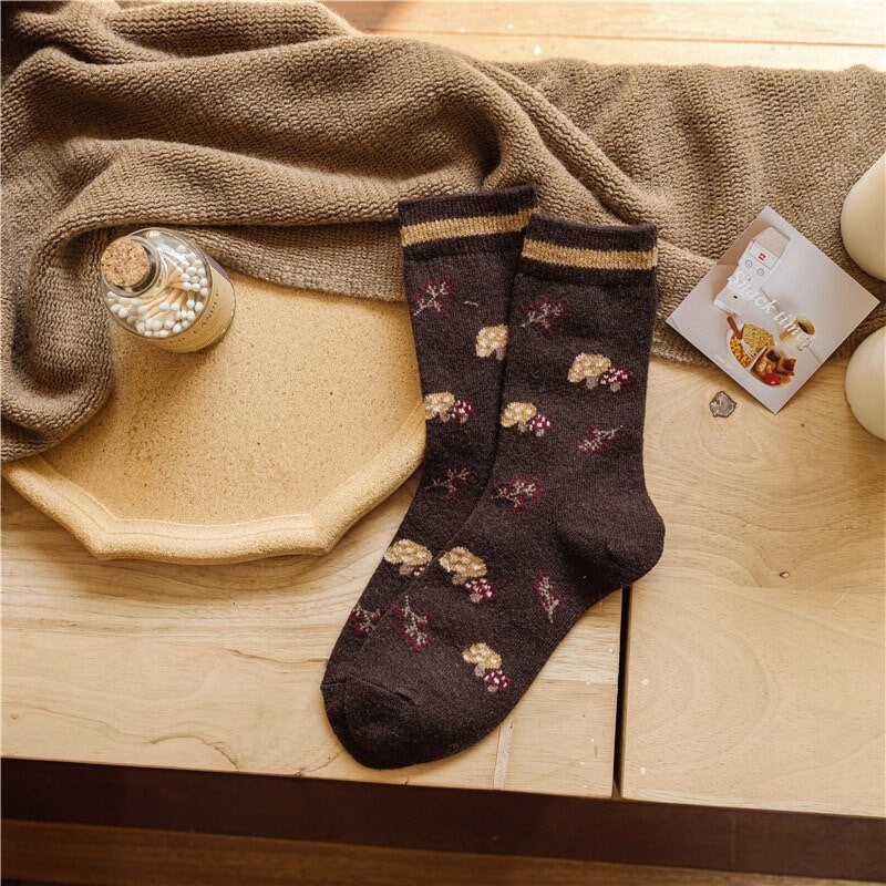 Floral socks Women Winter Socks gift wool flowers animal Squirrels Korean Japanese socks