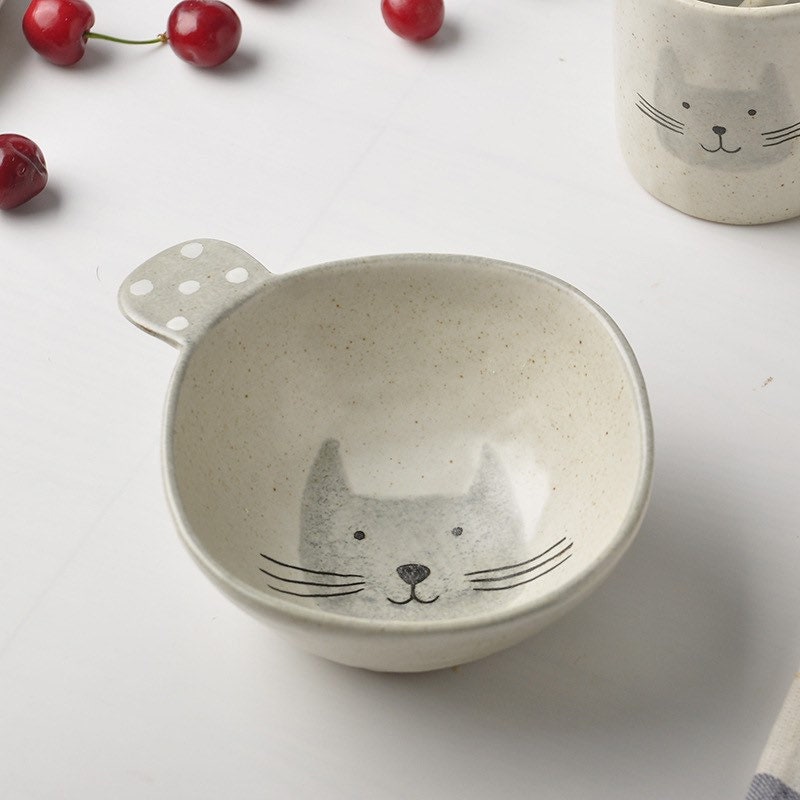 Gohobi handmade ceramic cat fish bear bowl plate set Japanese style tableware stoneware