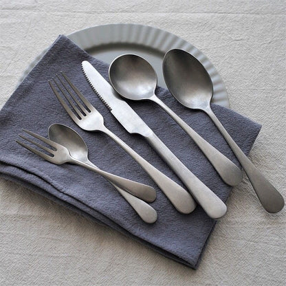 Gohobi a set of 6 stonewashed cutlery set 100% stainless steel travel cutlery set