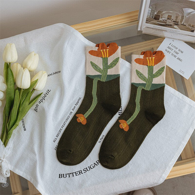 Floral cotton socks