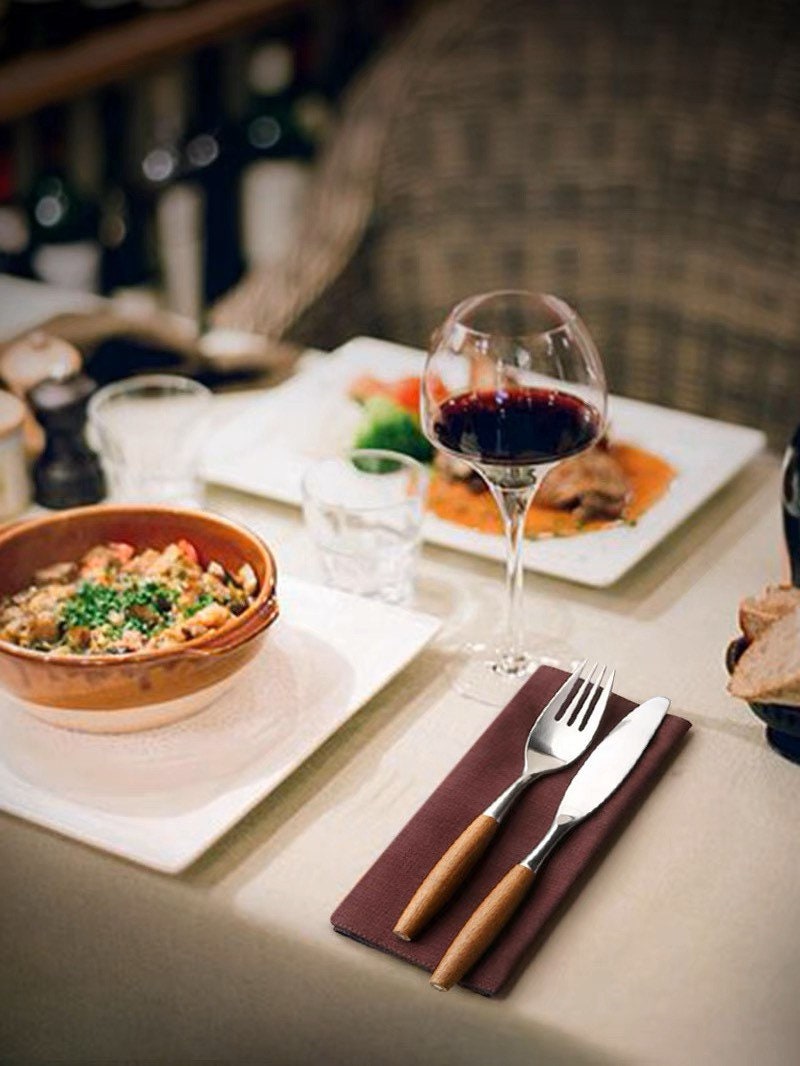 Gohobi a set of 5 luxury high quality stonewashed wooden teak handle cutlery set 100% stainless steel cutlery set